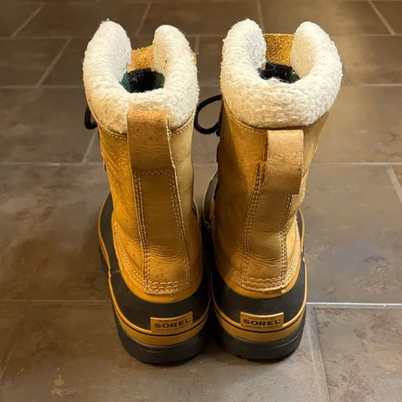 Sorel Men’s Caribou Winter Snow Boots Camel Waterproof Sherpa Cuff Size 8 - Picture 7 of 9